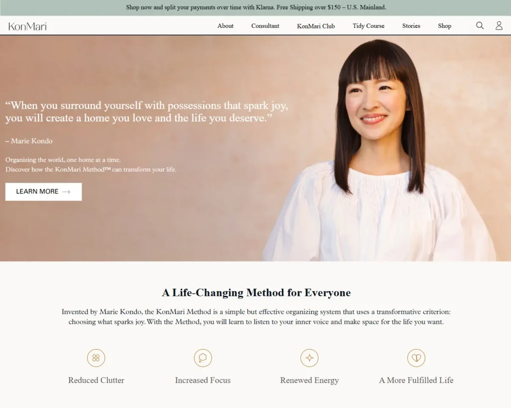 Marie Kondo smiling, representing her KonMari Method as an example of turning passion for tidying into a global business