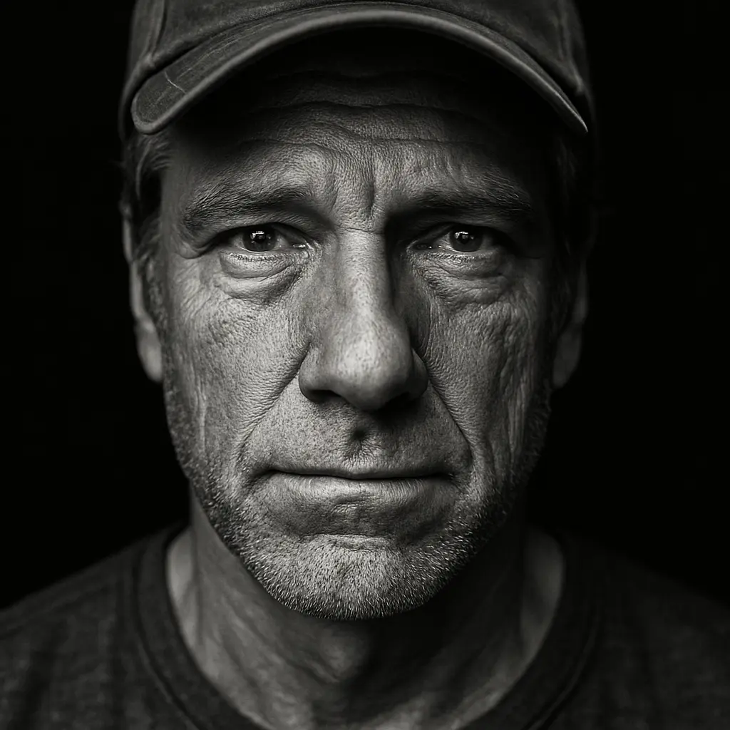 Black-and-white portrait of Mike Rowe, known for “Dirty Jobs,” emphasizing bringing passion into all types of work within the ikigai framework