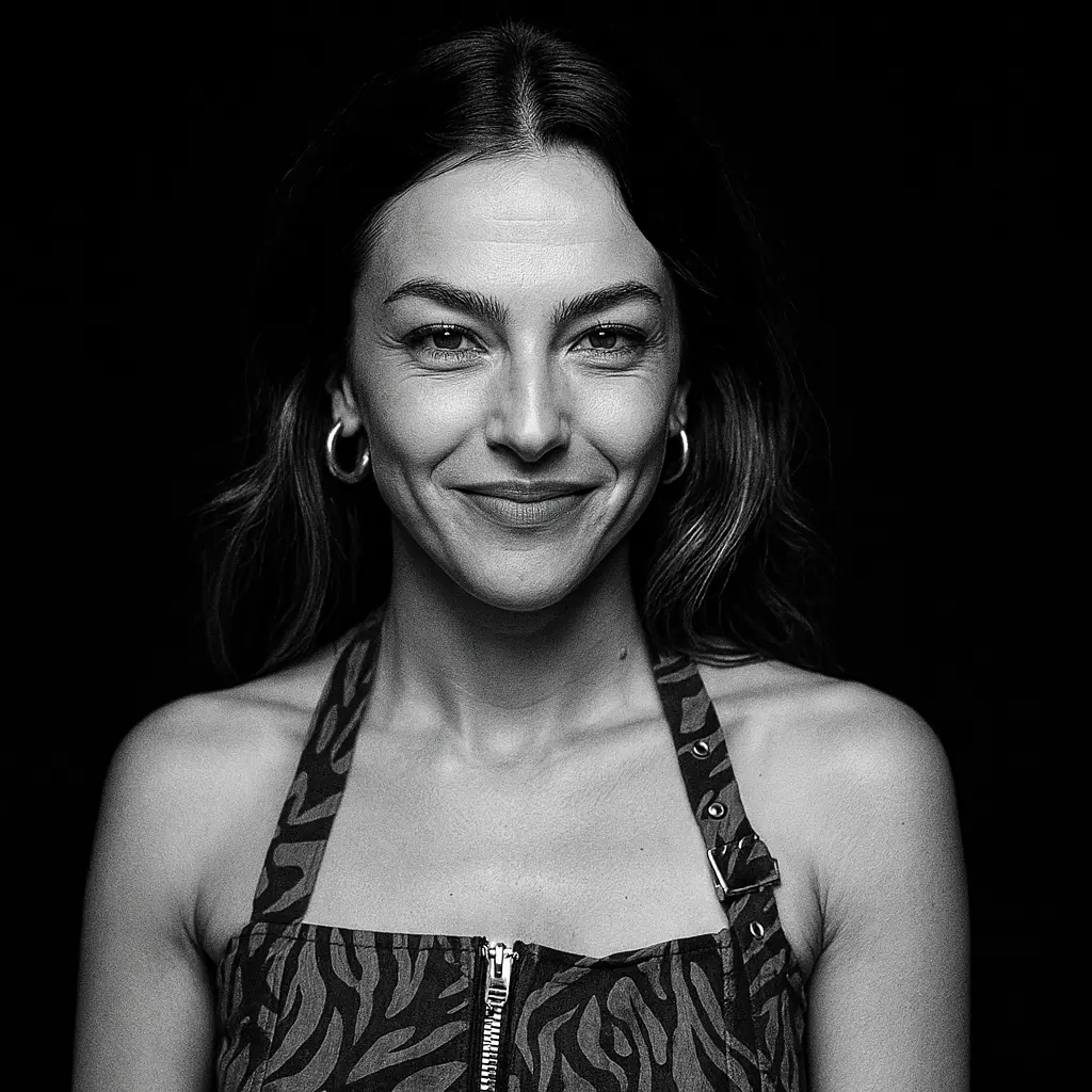 Black and white portrait of Kayla Compton, representing small-audience affiliate success